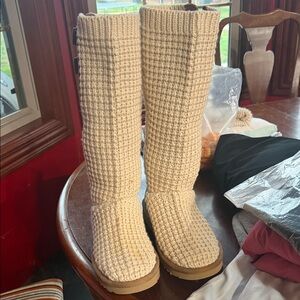 UGG Tan and Cream Knit Boots